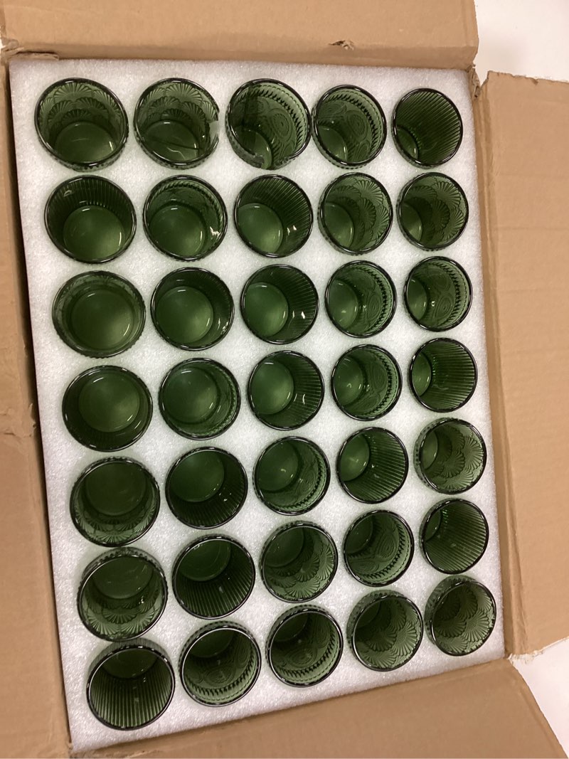 Condition photo showing As Is for 68pcs Assorted Votive Candle Holders - Green Glass Tea Lights Candle Holder in Bulk, Tealight Candle Holder for Table Centerpiece Wedding Decor Home Decoration 70pcs Green