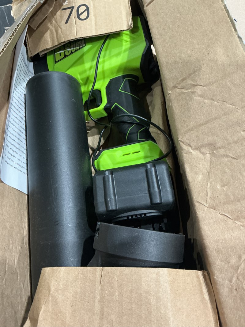 Condition photo showing Good Condition for leaf blower cordless, lightweight electric 980000rpm handheld blower for lawn care, patio and car cleaning, stepless speed regulation, including 2 * 4.0ah batteries & charger & extended nozzle with 2 battery