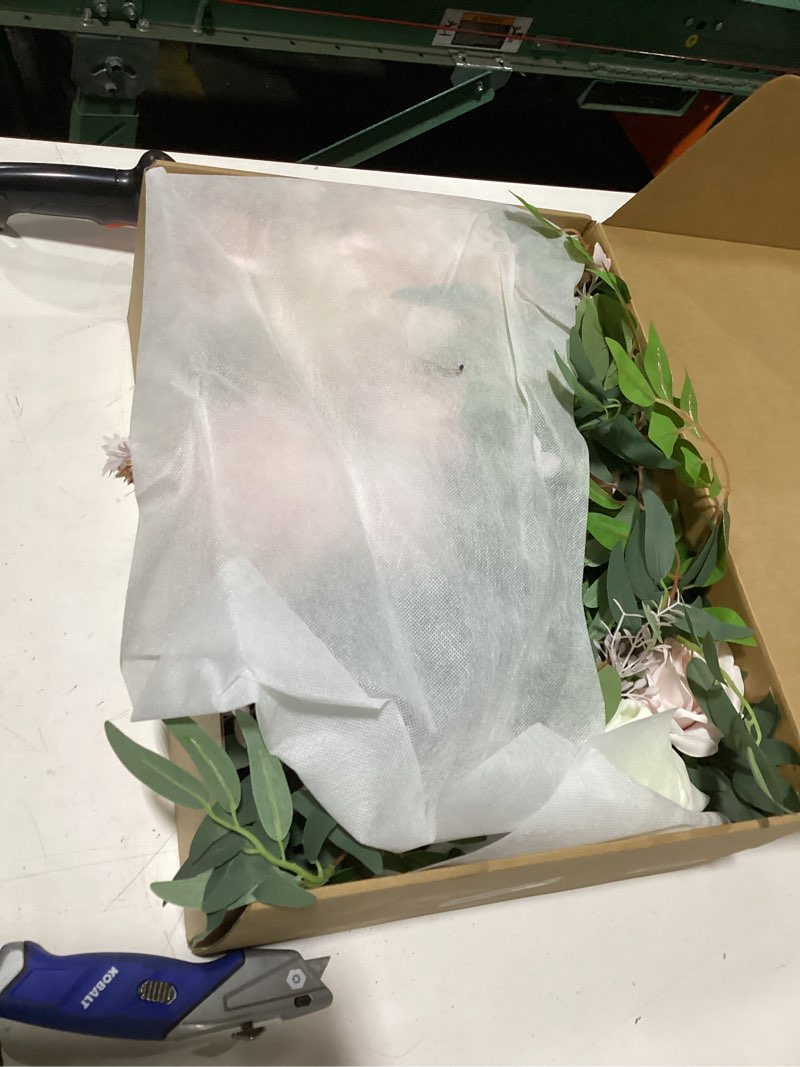 Condition photo showing New/Like New for ling's moment 9ft flower garland for backdrop decorations - wedding arch flowers, eucalyptus & rose, artificial floral garland for mantle - sweetheart table decor for ceremony reception, french pink pk-blush & cream