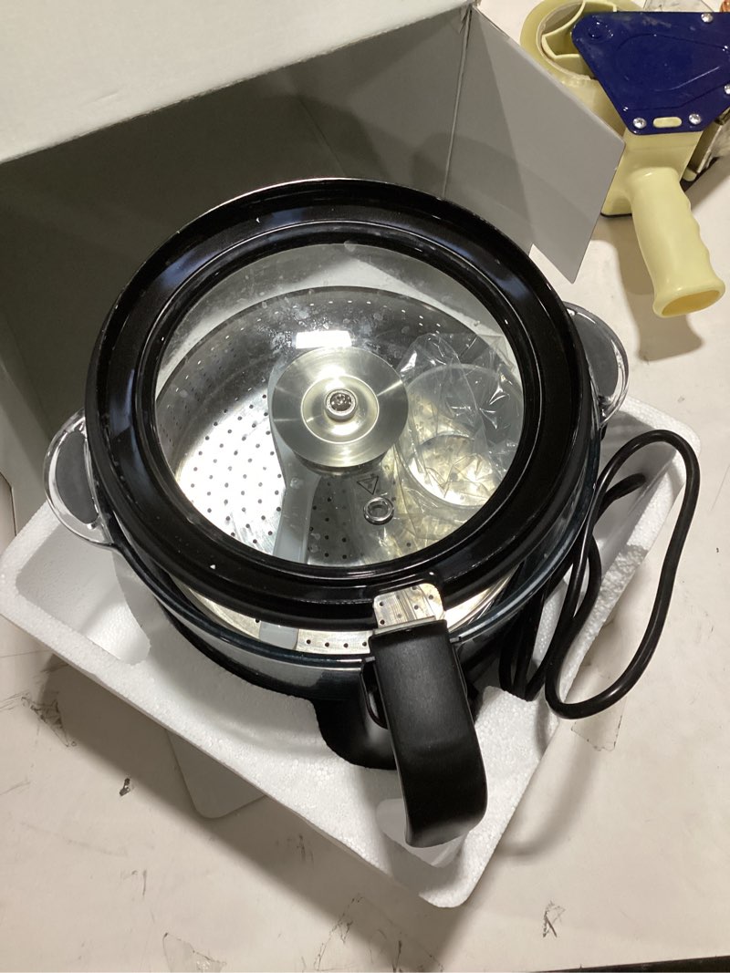 Condition photo showing As Is for COOK WITH COLOR 3L Glass Mini Low Carb Rice Cooker – Holds 2 Cups Raw/Makes 6 Cups Cooked with Auto Lift Filter Basket, Hotpot & Steamer for Rice, Grains, Digital Panel with Keep Warm, Black