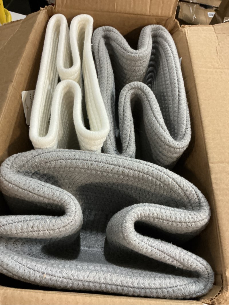 Condition photo showing Good Condition for storage baskets for organizing 14.7”x11”x9.6” rope storage baskets for shelves with handles, decorative closet baskets & bins, large woven baskets for storage, white & gre