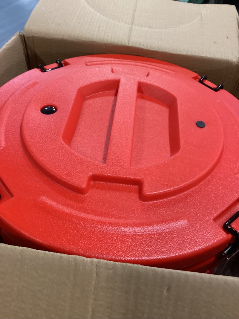 Condition photo showing New/Like New for jinei 32qt commercial insulated food container with spoon,red | 8 gallon large capacity, portable soup warmer, for hot & cold food with lid and 4 buckles, for catering, restaurant, buffet