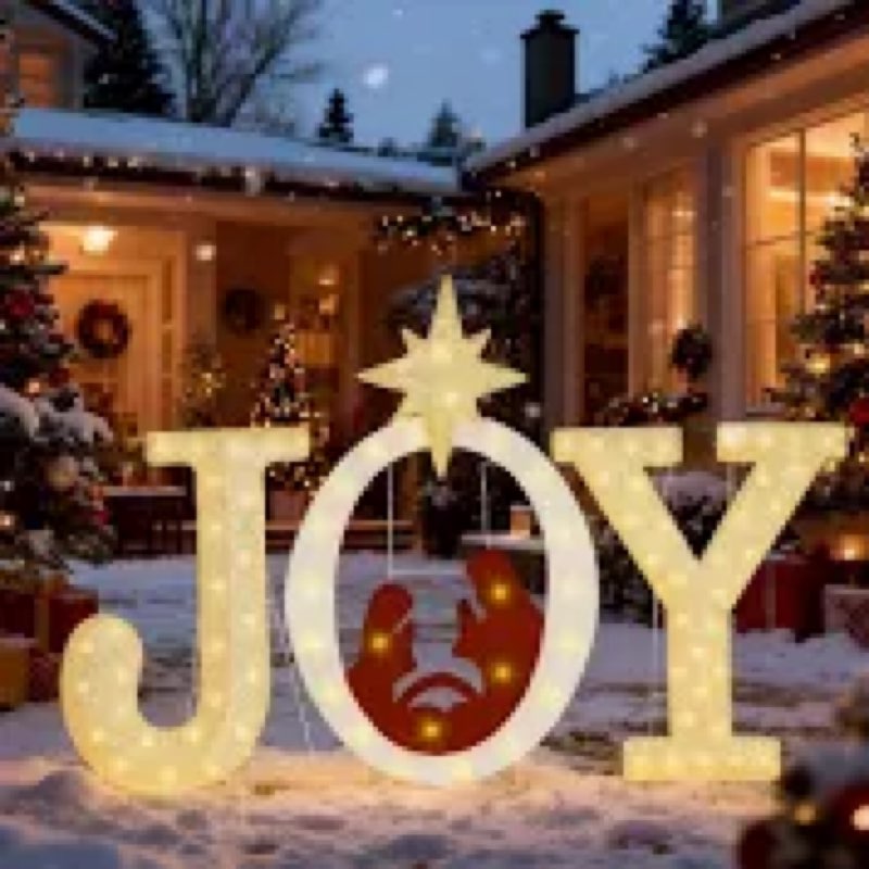 3 Pcs 35 Inch Outdoor Joy Christmas Nativity Scene Decorations with 110 LED Lights - Lighted Nativit