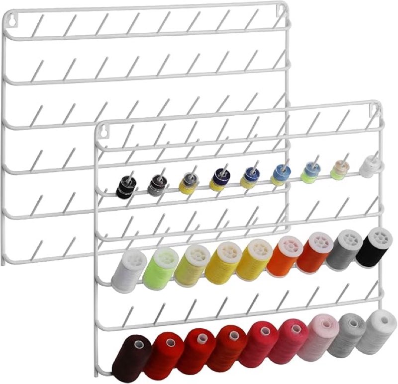 YAGEANNL Thread Holder,2 Pack Large Spool Thread Holder,120-Hooks Sewing and Embroidery Thread Rack, white