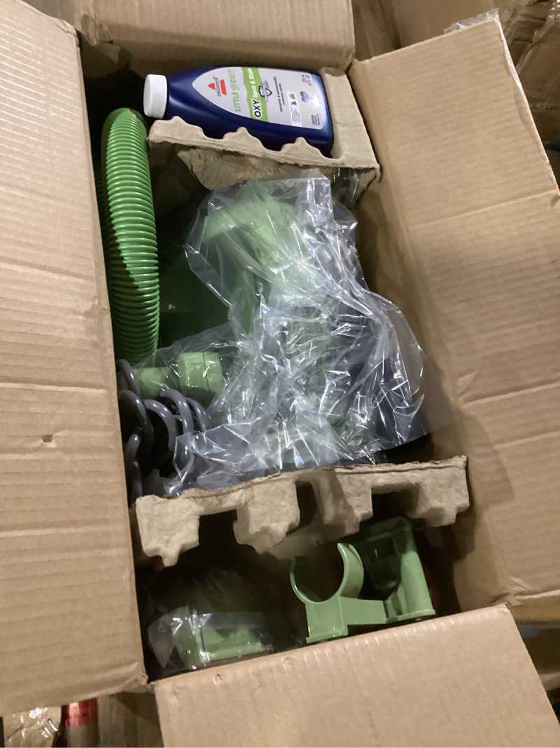 Condition photo showing New/Like New for bissell little green multi-purpose portable carpet and upholstery cleaner, car and auto detailer, with exclusive specialty tools, green, 1400b