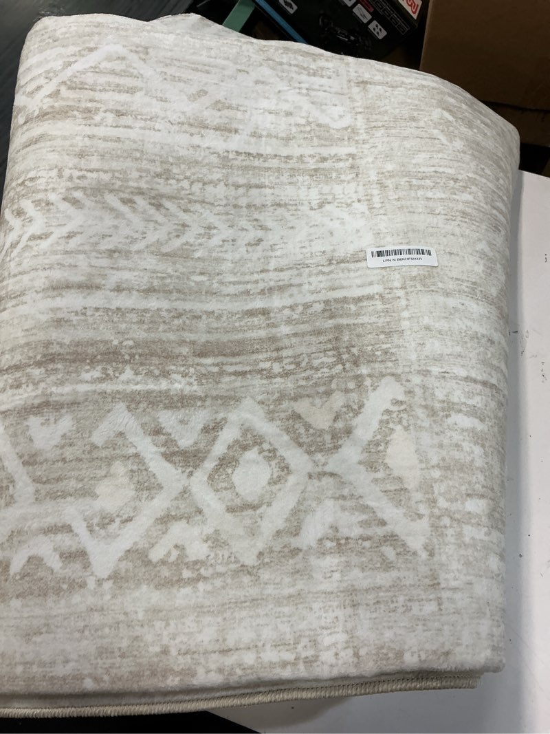 Condition photo showing Good Condition for 6x9 area rugs for living room: washable moroccan geometric boho rug farmhouse non slip stain resistant large rug low pile soft carpet for bedroom dining room home office kids room (ivory beige,6'x9') ivory beige 6' x 9' (rectangular)