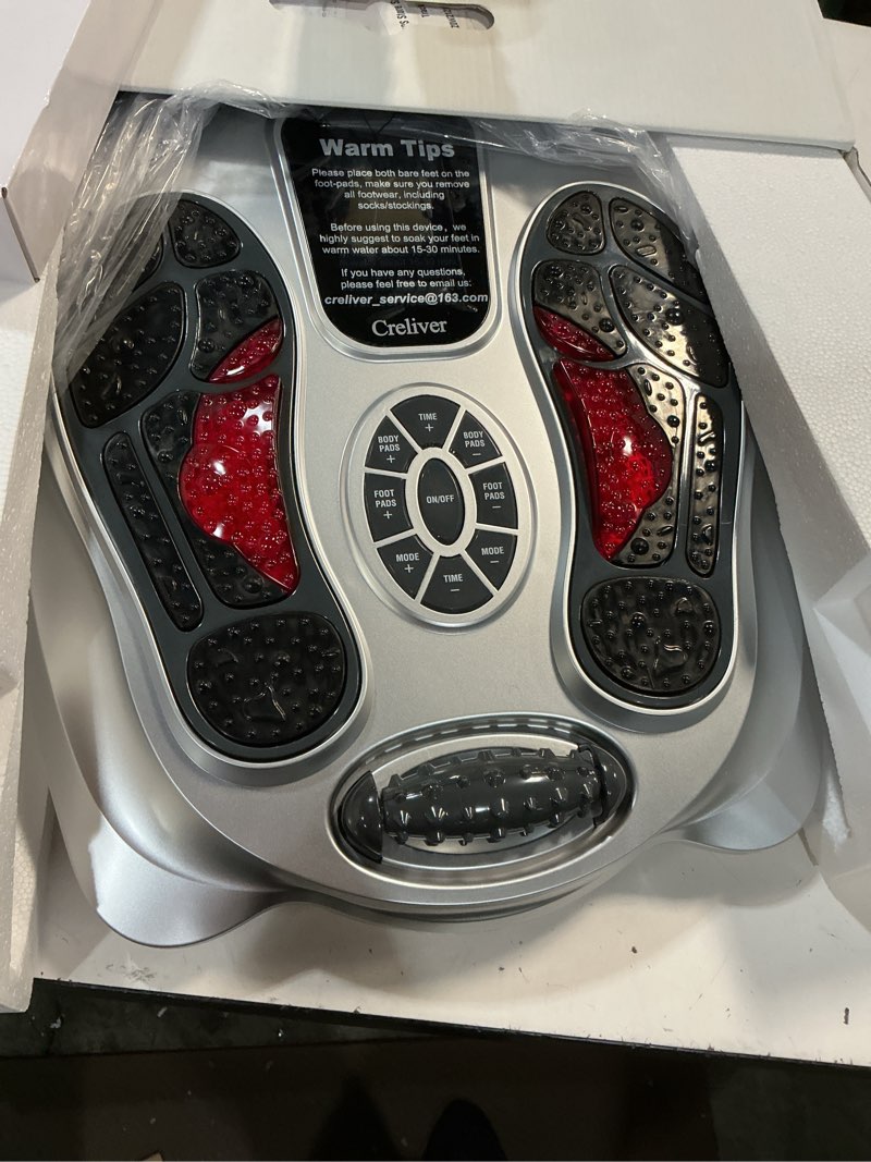 Condition photo showing Good Condition for creliver ems foot massager for neuropathy pain relief, foot stimulator for leg circulation, tens unit muscle stimulator with 8 pads for plantar fasciitis, physical therapy (fsa & hsa eligible items)