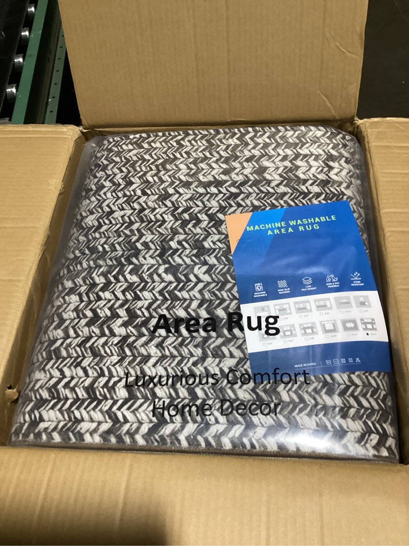 Condition photo showing New/Like New for area rug - 10x13 extra large, machine washable, stain resistant, non-slip, farmhouse solid printed textured floor cover for home, grey/brown 10' x 13' (rectangular) grey/brown