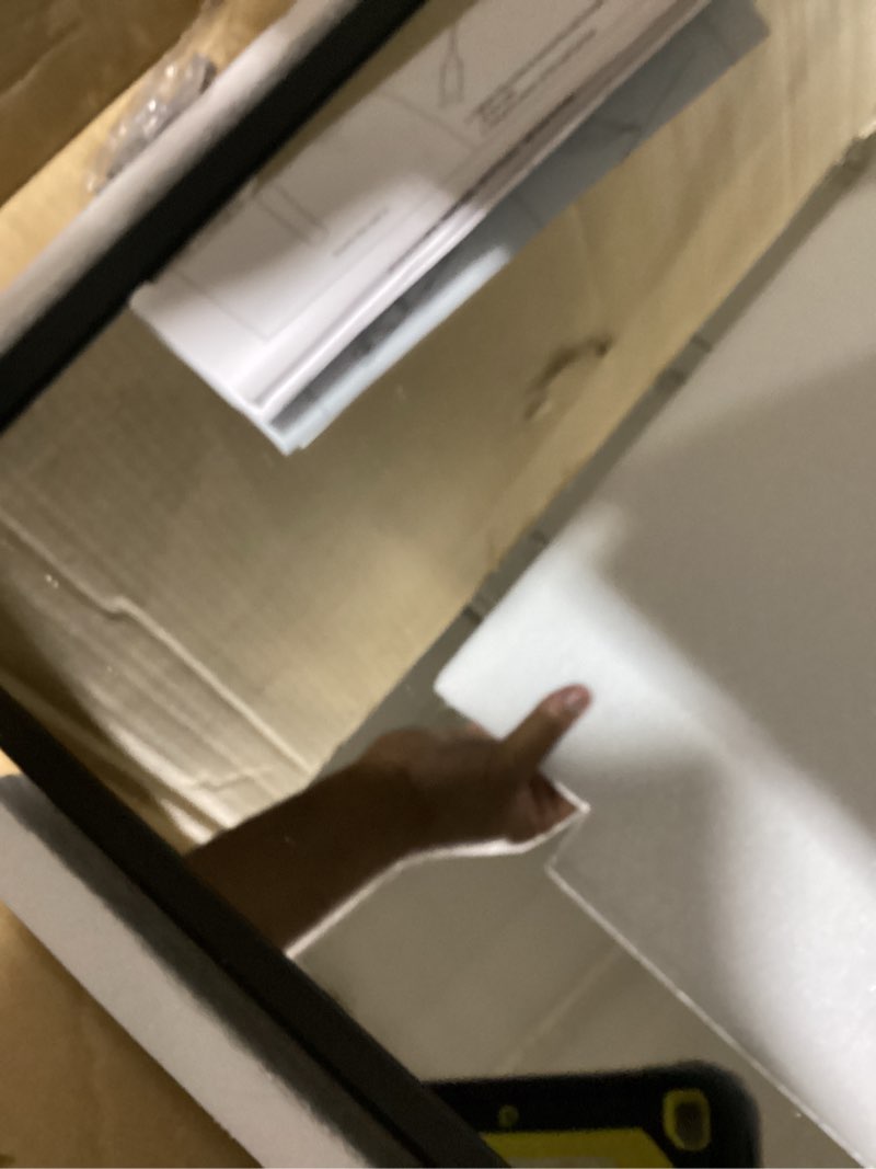 Condition photo showing Good Condition for okpal 28x36 inch black metal framed bathroom mirror for wall, matte black bathroom vanity mirror, black rounded rectangle modern mirror, rustproof, shatter-proof (horizontal/vertical) matte black 36"l x 28"w