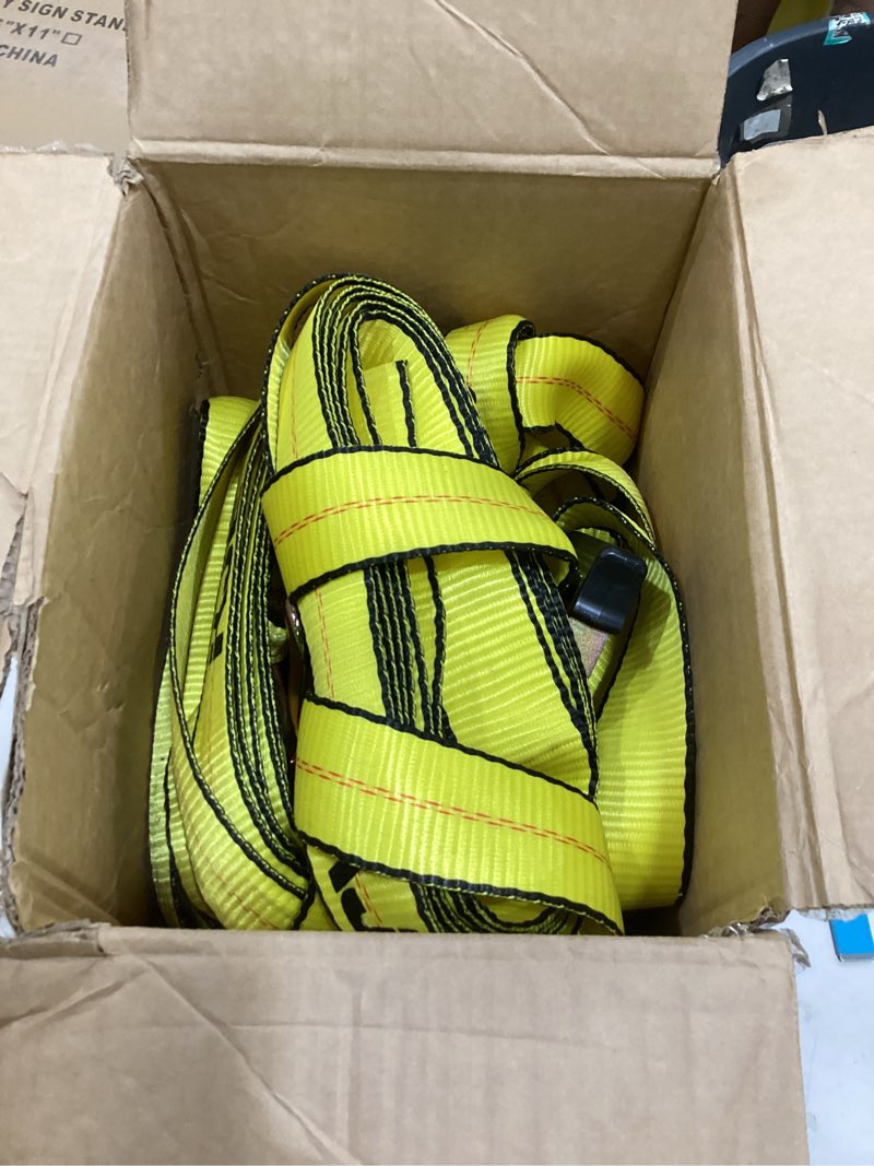 Condition photo showing As Is for kje 4 pack ratchet straps heavy duty,2" x 27' ratchet strap 3,333 lbs working load limit,tie down ratcheting with j-hook, cargo straps for truck,trailer,moving appliances