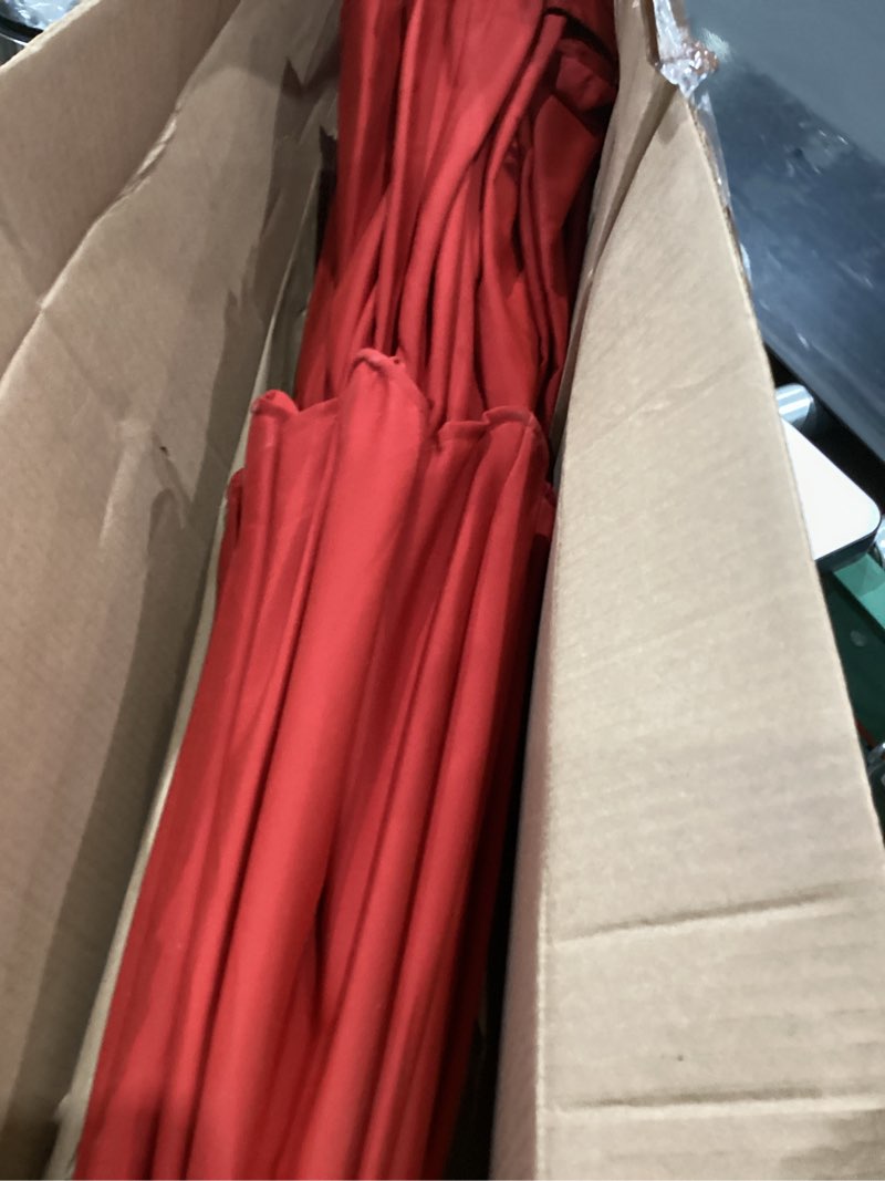 Condition photo showing Good Condition for eliteshade usa 10-year-non-fading 9ft 3-tier market patio umbrella, commercial table umbrella with 80 solar led lights, crank open, windproof & upf 50+ uv protection for garden, deck, pool, backyard, logo red logo red 9ft triple vents