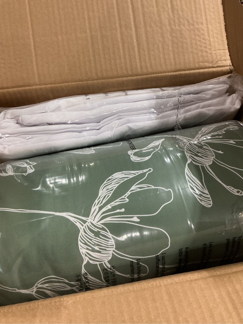 Condition photo showing New/Like New for amazon basics lightweight microfiber comforter sets,5 pieces twin/twin extra-long green floral