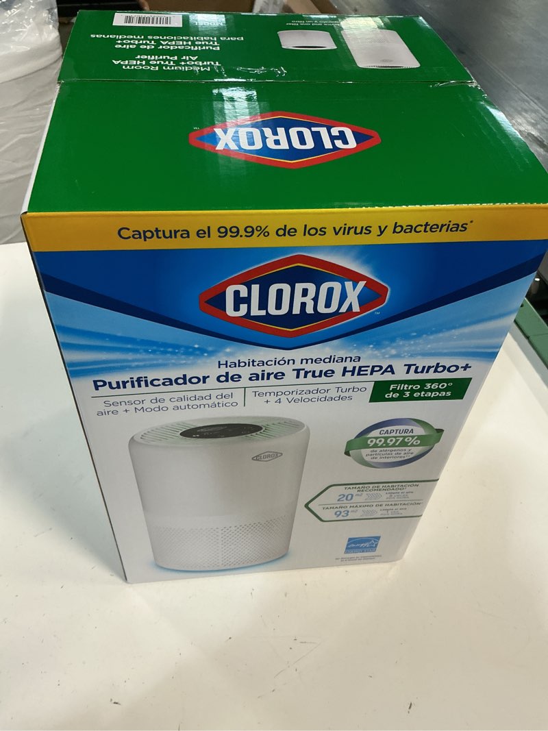 Condition photo showing New/Like New for clorox turbo air purifiers for home, true hepa filter, quickly cleans medium rooms up to 1,000 sq ft, reduces 99.9% of mold, viruses, wildfire smoke, allergens, pet allergies, dust, whisper quiet