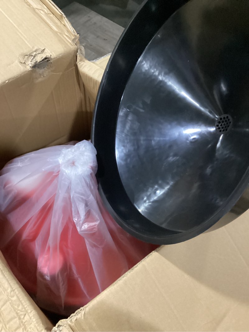 Condition photo showing As Is for VEVOR 18 Gallon Waste Oil Drain Tank, Industrial Fluid Drain Tank with Adjustable Funnel Height, Portable Oil Drainer with Wheels, Fluid Fuel Transfer Drainage for Auto Repair Shops, Garages, Red 18 Gallon Plastic