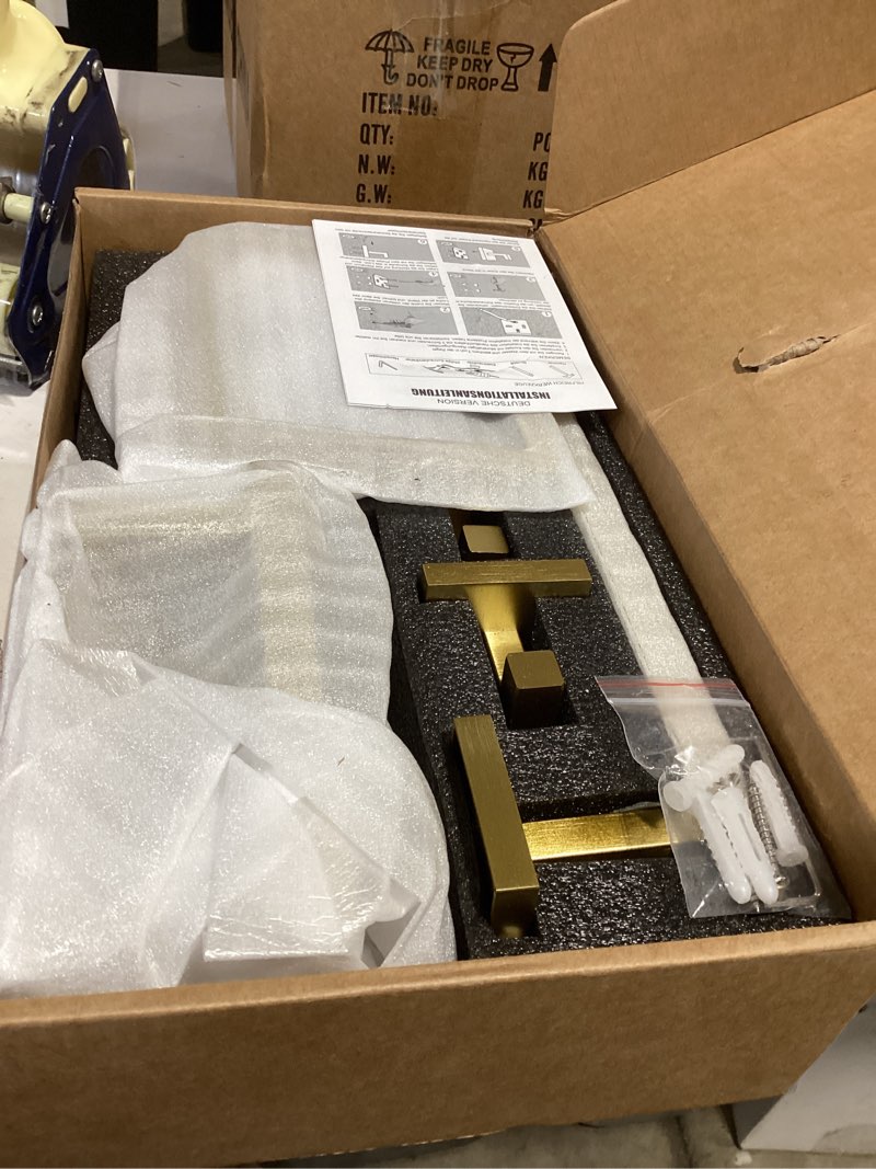 Condition photo showing Good Condition for turs brushed gold 5 pieces bathroom hardware set, sus304 stainless steel 23.6 inch bath towel bar set, square bathroom accessories kit wall mounted brushed gold 5-pieces set