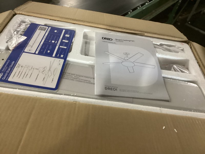 Condition photo showing New/Like New for dreo smart ceiling fan with lights, 52 inch, 12 speeds & 3 fan modes, stepless color tones, dimmable led light, 12h timer, quiet dc motor, remote/app/alexa control, white ceiling fans indoor wifi white