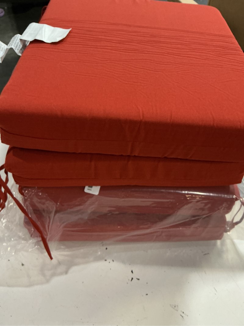 Condition photo showing Good Condition for outdoor chair cushions set of 4, 18.5 x 16 inch patio chair cushions for outdoor furniture, water resistant, non-slip ties(brick red) 1 - brick red 18.5x16x3|4 pack