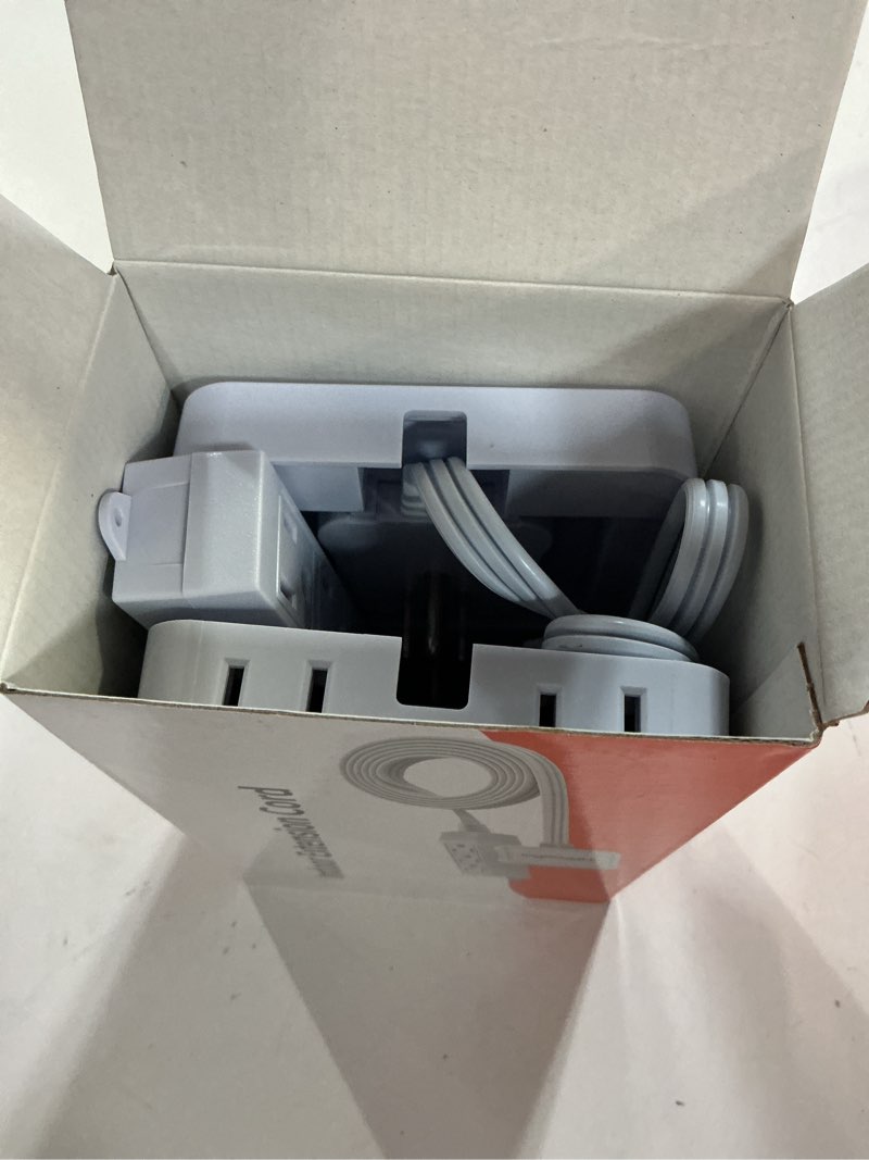 Condition photo showing New/Like New for tiffcofio flat plug extension cord with outlet cover, 3 ft 3 prong extension cord, 3 grounded outlets for home and kitchen, 13a/1675w, etl listed outlet cover with extra outlets