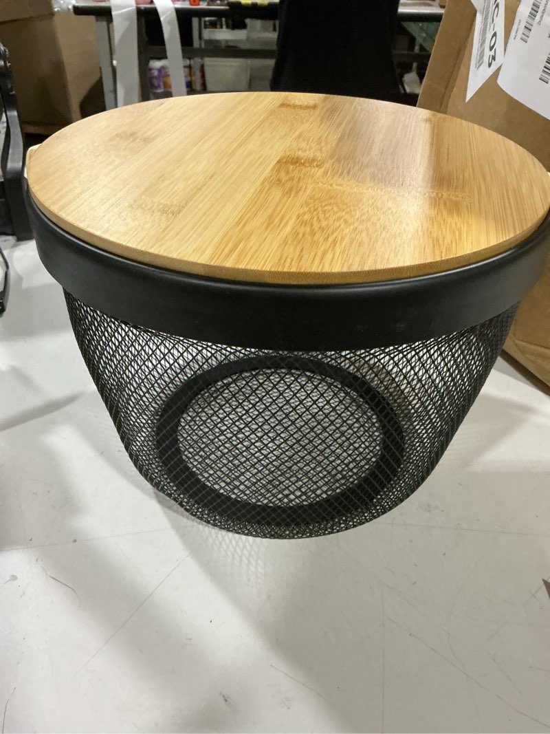 Condition photo showing As Is for maxdot 4 pack metal wire mesh fruit basket with bamboo lid & handles round oval steel garden organizer for vegetables fruits, multi-functional hanging storage for kitchen picnic (black)