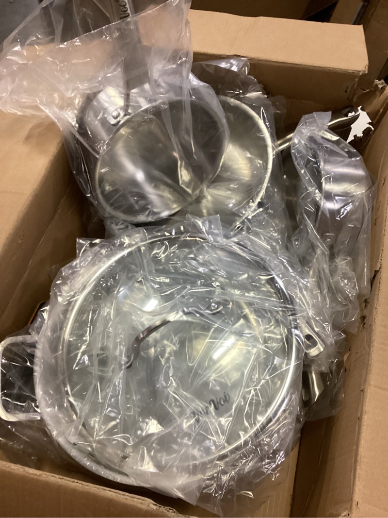 Condition photo showing Good Condition for Stainless Steel Cookware Set,Tir-Ply Pots and Pans Set,10 Pcs Stainless Steel Induction Kitchen Cookware Sets,PFOA Free, Frying Pans,Saucepans,Saute Pan & Stock Pot,Compatible with All Cooktops