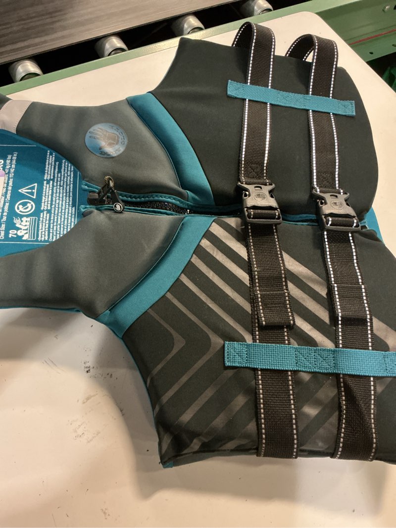 Condition photo showing As Is for body glove men's adult neoprene pfd life jacket and vest, dual size 2xl/3xl, blue