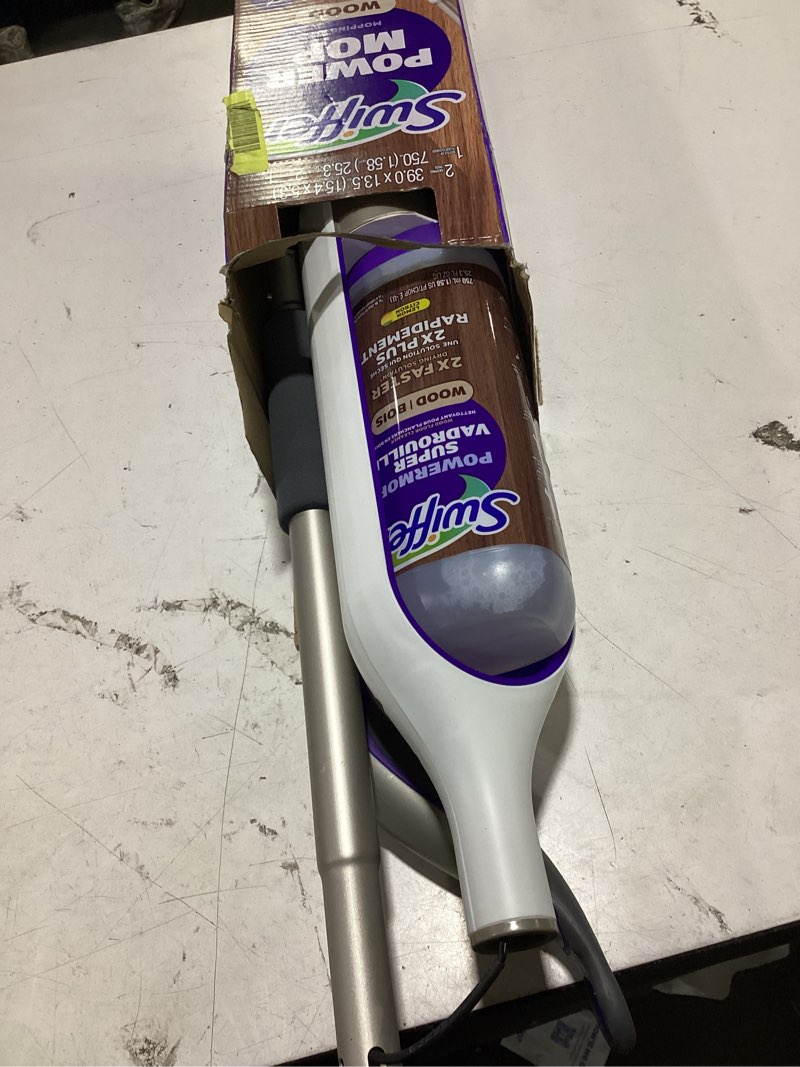 Condition photo showing Good Condition for swiffer power mop wood kit with refill, unscented, 1 handle + 1 solution & 2 pads