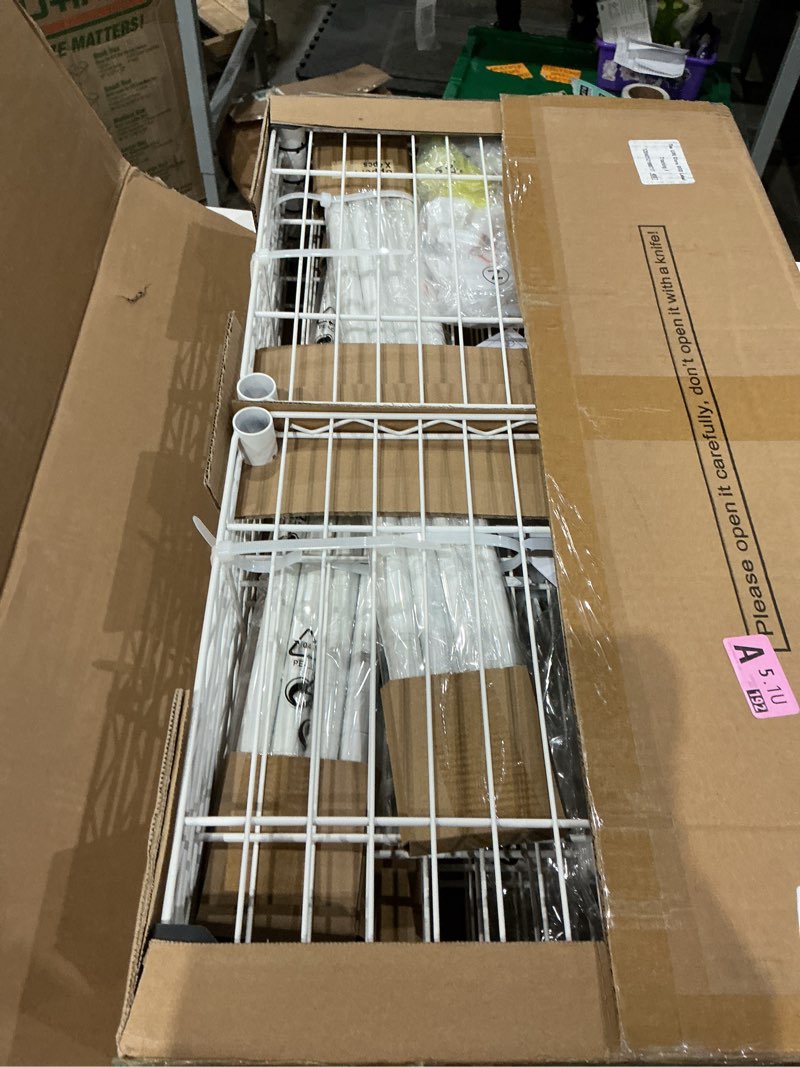 Condition photo showing Good Condition for ulif e12 clothes rack?heavy duty freestanding garment rack with shelves?metal clothing closet storage system for hanging clothes?71" w x 16" d x 76.5" h, hold 960 lbs?white