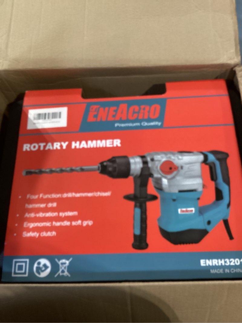 Condition photo showing Good Condition for eneacro 1-1/4 inch sds-plus 13 amp heavy duty rotary hammer drill, safety clutch 4 functions with vibration control including grease, chisels and drill bits with case