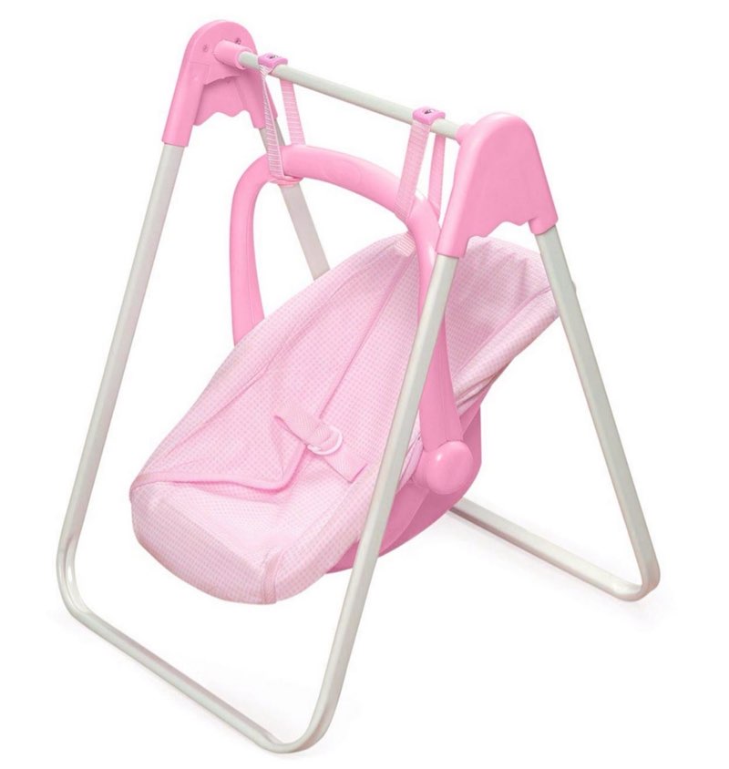 Badger Basket Doll Swing and Carrier - Pink Gingham