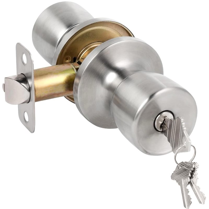 hosom door knob with lock and key, keyed entry 1 pack, satin nickel