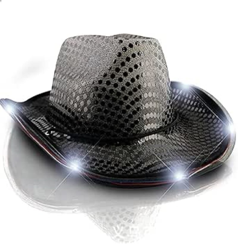 Shiny Sequin Light Up Cowboy Hat Flashing Western Cowgirl Hat Vintage Dance Ball Disco Jazz Hats Party Costume for Men Women