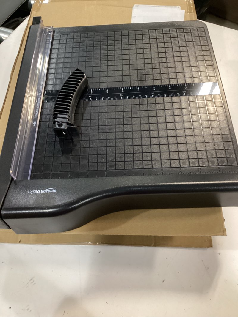 Condition photo showing Good Condition for amazon basics paper trimmer cutter for office and crafts, heavy-duty, portable guillotine paper cutter with blade lock, 12-inch, 10-sheet cardstock, photos