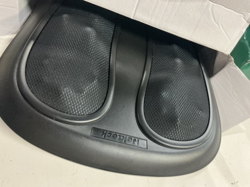 Condition photo showing As Is for nekteck foot massager with heat, shiatsu heated electric kneading foot massager machine for neuropathy, plantar fasciitis, feet massage for pain relief, circulation, ideal gifts for man woman her him black