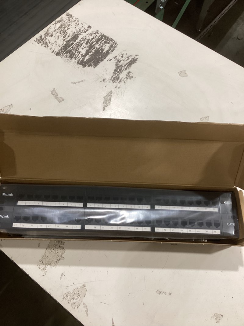 Condition photo showing New/Like New for Rapink 48 Port Cat6 Patch Panel with Inline Keystone 10G Support, Pass-Thru Coupler UTP 19-Inch, Removable Back Bar, 1U Network for Cat6, Cat5e, Cat5 Cabling 48 Port CAT6 Black