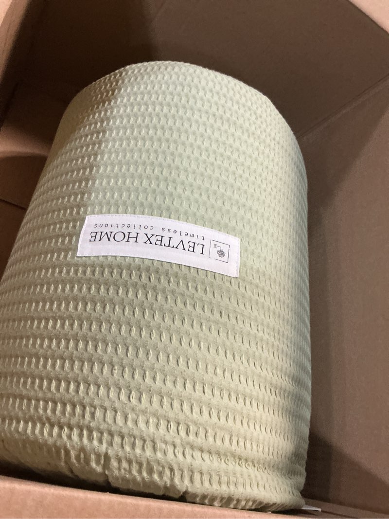 Condition photo showing Good Condition for levtex home cloud waffle king/cal king comforter set (106x94in) with 2 pillow shams (36x20in) - solid waffle cotton texture - desert sage - cotton king size comforter set - soft, pre-washed king/cal king comforter desert sage
