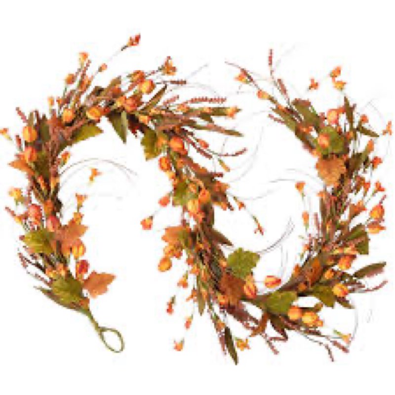 Fall Garland for Front Door, 82" Autumn Orange Maple Floral Wreath with Forsythia, Harvest Garland f