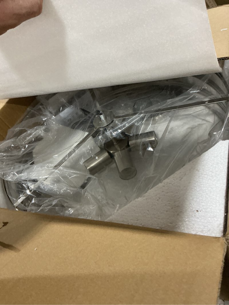 Condition photo showing Good Condition for 5-Light Drum Chandelier, 19.7'' Brushed Nickel Industrial Light Fixture, Rustic Farmhouse Chandelier for Dining Room Kitchen Island Bedroom Hallway 19.7‘’ Brushed Nickel