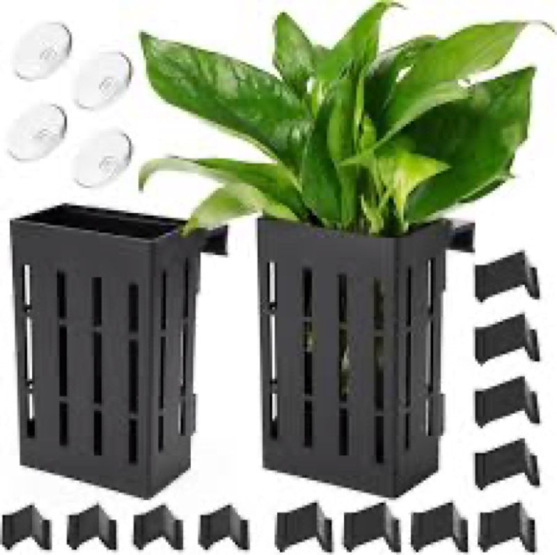Chunful 12 Set Upgraded Large Aquarium Plant Holder Contain 12 Hanging Aquatic Pot with 72 Hooks and