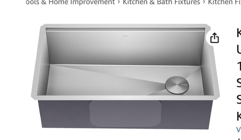 KOHLER Billings 32.5 Inch Undermount Single Bowl Stainless Steel Kitchen Sink, Durable Modern Design