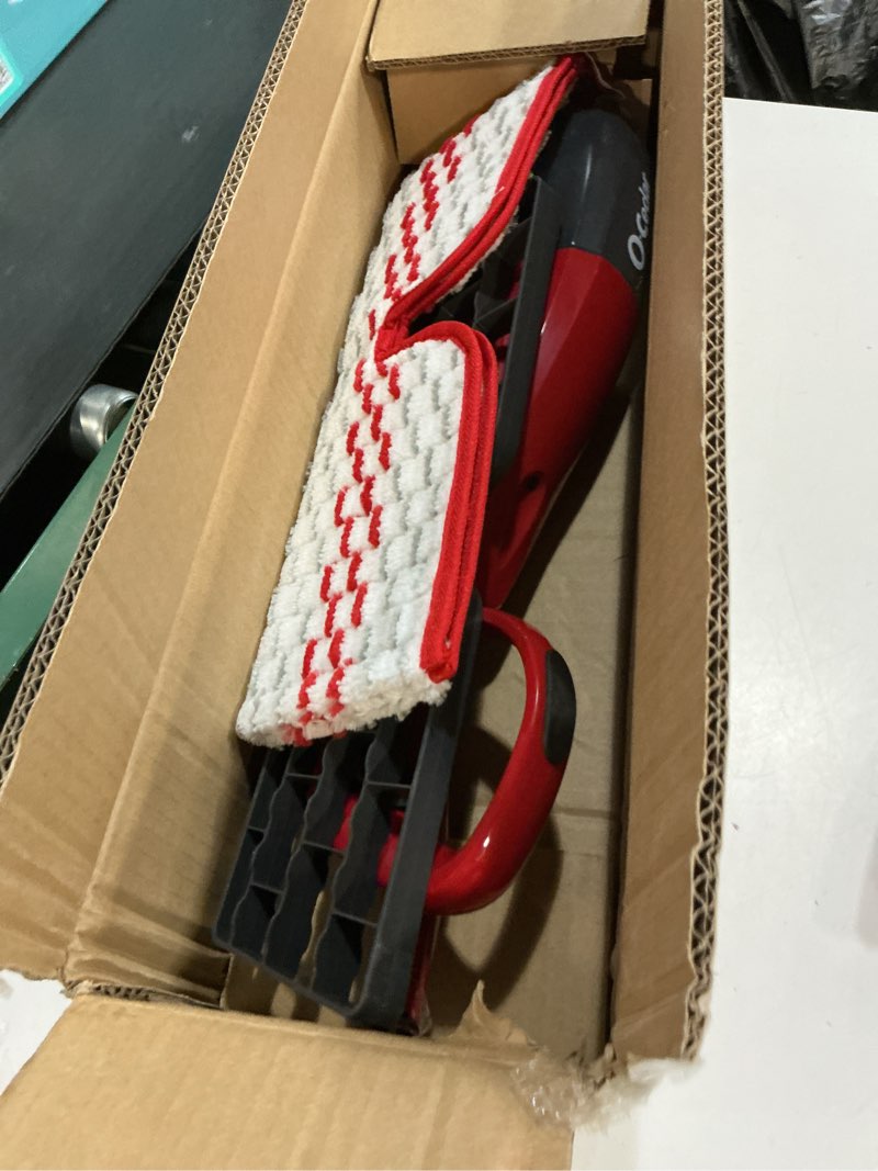 Condition photo showing As Is for o-cedar promist max microfiber spray mop, red spray mop spray mop