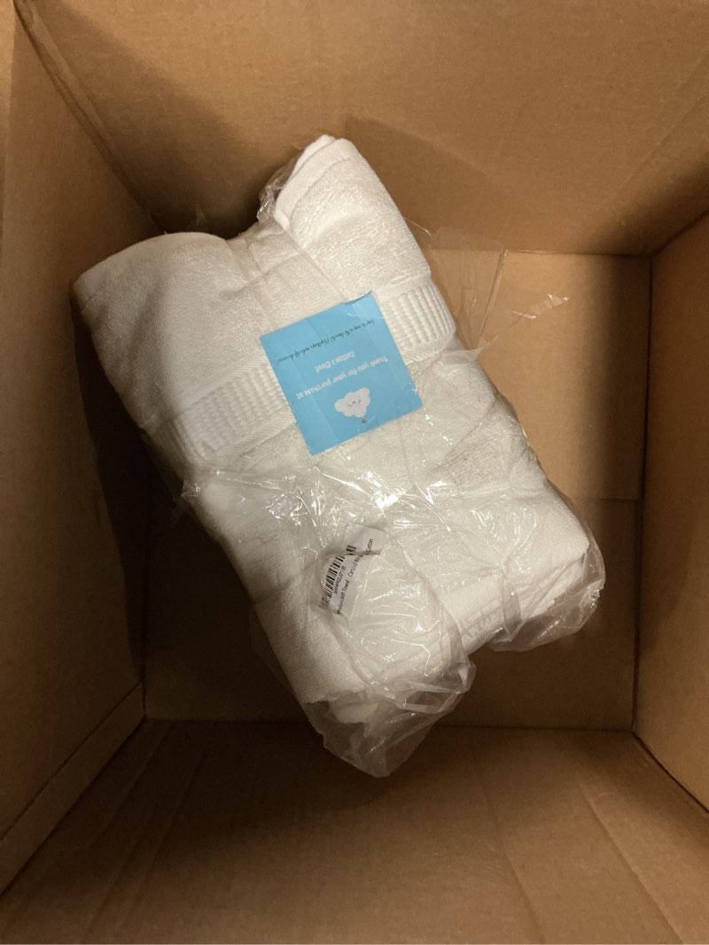 Condition photo showing Good Condition for white medium bath towels 24x48 – pack of 6 | soft, thick & quick-dry | highly absorbent 100% carded ring spun cotton towels for bathroom, spa, home, hotel and air bnb use (24x48- pack of 6)