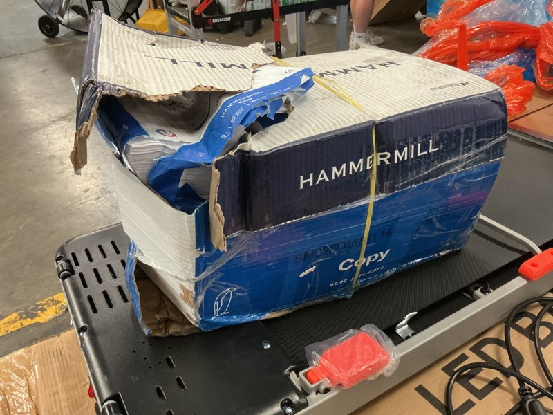 Condition photo showing As Is for hammermill printer paper, 20 lb copy paper, 8.5 x 11 - 10 ream (5,000 sheets) - 92 bright, made in the usa