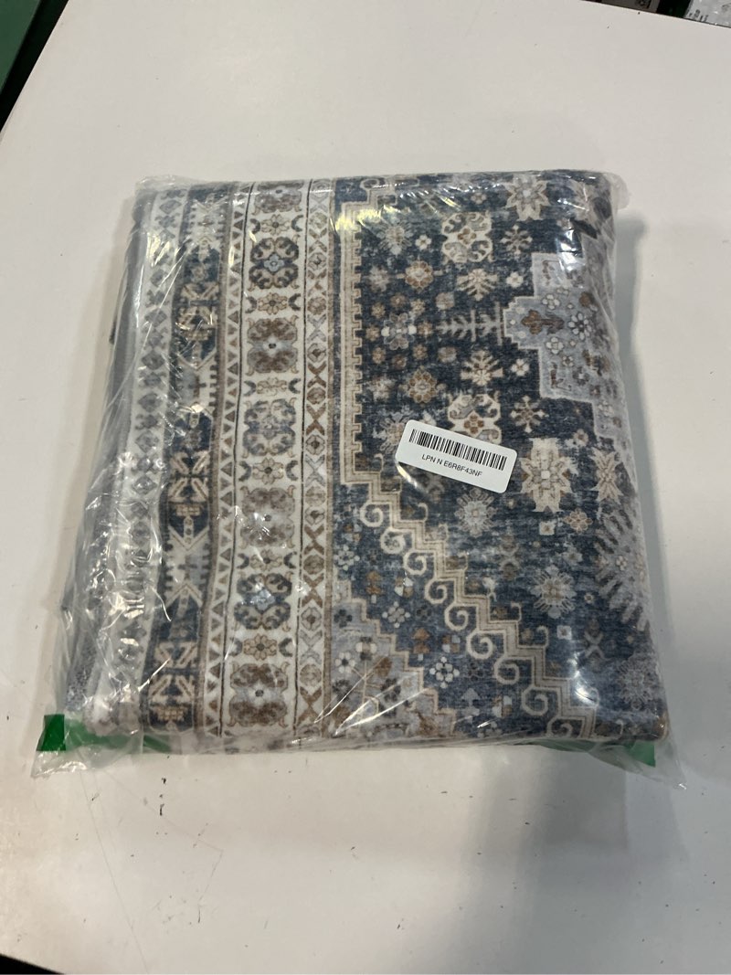 Condition photo showing Good Condition for runner rug 2x8 runners for hallways non slip washable, vintage hallway runner rugs for living room, low pile soft hallway rug for kitchen bedroom laundry room(blue/beige,2'x8') blue/beige 2' x 8' (runner)