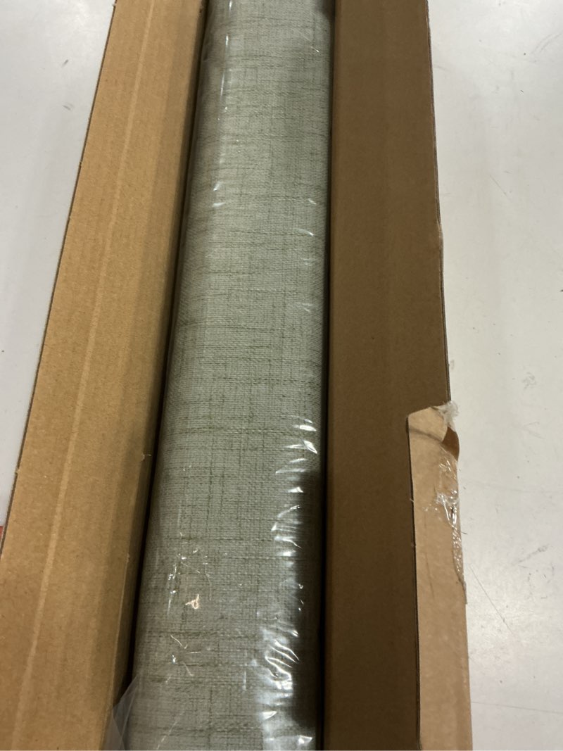 Condition photo showing New/Like New for Sun Zero Seraphina Textured 100% Total Blackout Cordless Roman Shade, Sage Green, 29" W x 64" H Sage Green 29"W x 64"H