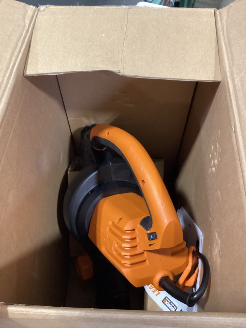 Condition photo showing As Is for worx trivac 3 in 1 electric leaf blower for lawn care, leaf vacuum with 350 cfm & 210 mph, leaf mulcher with metal impeller, wg509 350cfm blower/vac/mulcher