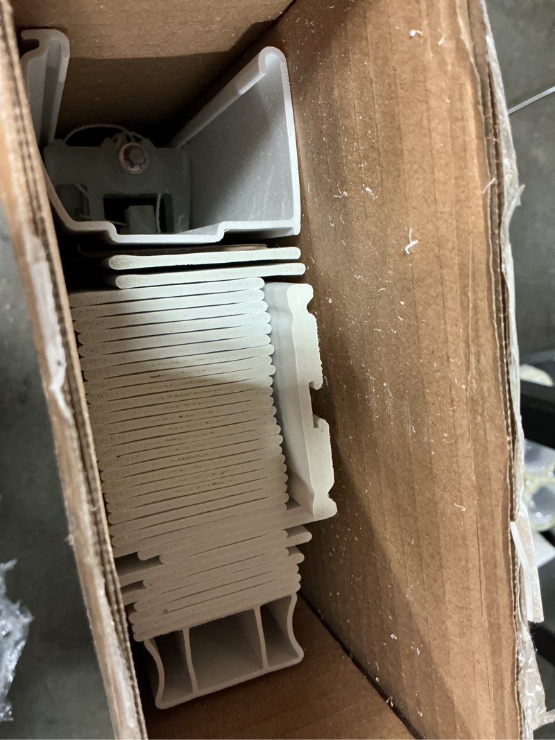 Condition photo showing As Is for white cordless faux wood blinds for windows with 2 in. slats - 36.5 in. w x 64 in. l (actual size 36 in. w x 64 in. l)