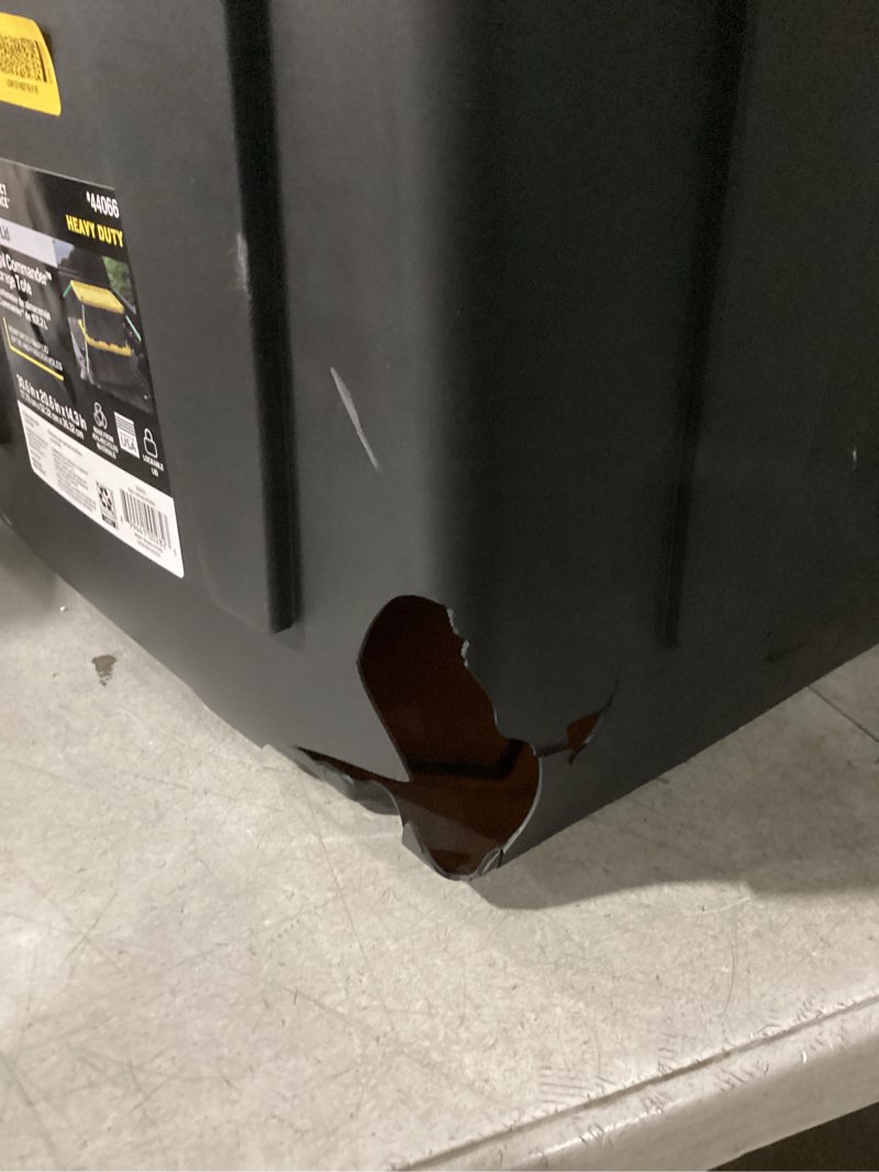 Condition photo showing As Is for Centrex Plastics, LLC Commander 27-Gallon Tote with Standard Snap Lid