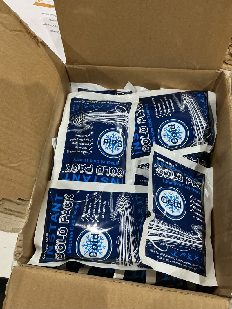 Condition photo showing As Is for general medi instant ice cold pack (4”x 5.5”) – 25 packs disposable cold therapy ice packs for pain relief, swelling, inflammation, sprains, toothache – for athletes & outdoor activities 25 count (pack of 1)