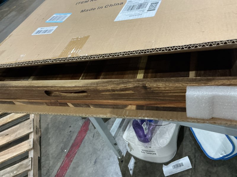 Condition photo showing New/Like New for maoname extra large square ottoman tray, 24" acacia wood serving tray for with handles, farmhouse wooden decorative trays, coffee table trays for living room, countertop, charcuterie 24" x 24" x 2.6" brown