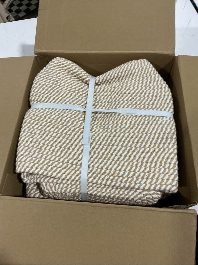 Condition photo showing Good Condition for 5 pack woven storage baskets for shelves, decorative basket organizer storage bins for toys, books, clothes, closet, nursery, bathroom – cotton rope shelf baskets for organizing and decor, khaki